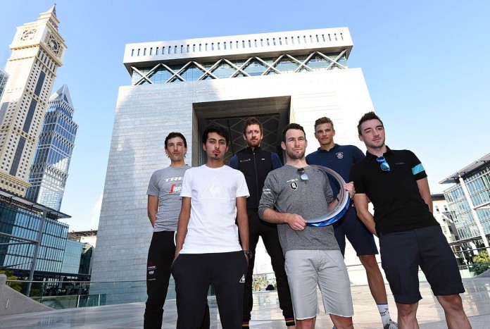 Mark Cavendish, Bradley Wiggins, Fabian Cancellara et Marcel Kittel, prêts pour le Dubaï Tour 2016. Photo Dubaï Tour