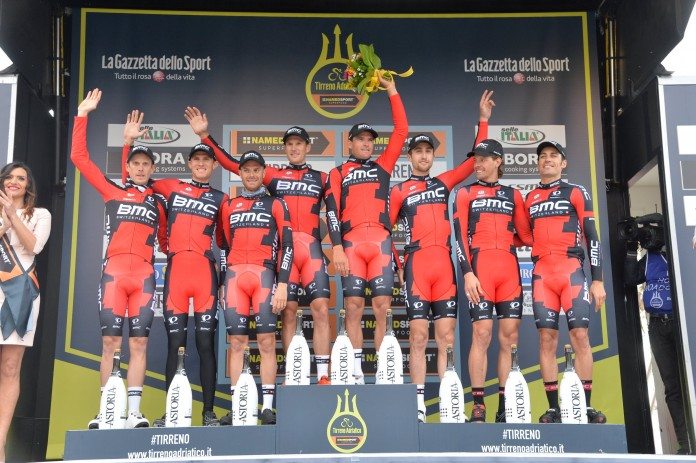 L'équipe BMC remporte le contre-la-montre par équipes de la première étape de Tirreno-Adriatico 2016. Photo : Tirreno-Adriatico