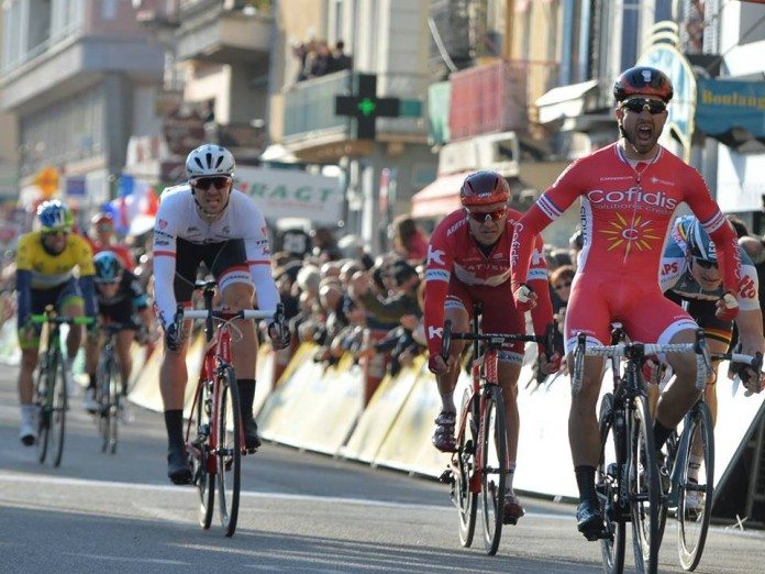 La rage de Nacer Bouhanni, vainqueur de la 4ème étape de Paris-Nice 2016. Photo : ASO/G.Demouveaux