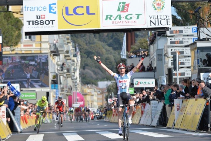 Tim Wellens s'impose sur la dernière étape de Paris-Nice 2016 devant Alberto Contador et Richie Porte. Photo : ASO/G.Demouveaux