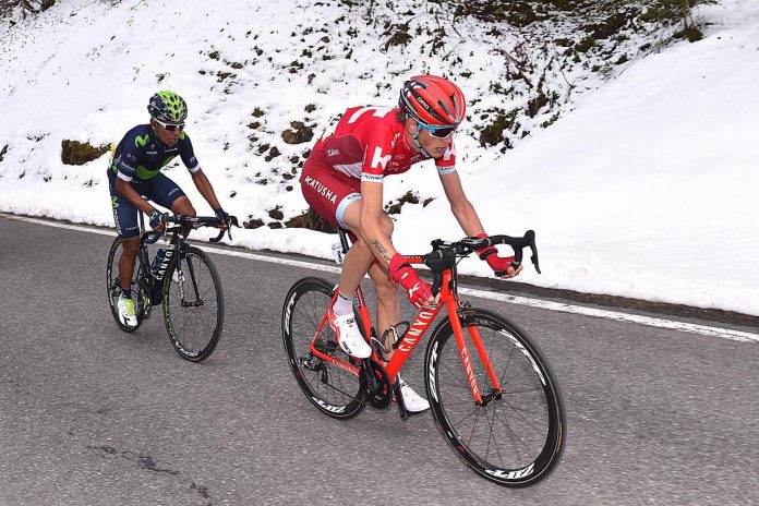 Ilnur Zakarin avec Nairo Quintana dans sa roue sur le Tour de Romandie 2016. Photo : TDWsport/Katusha