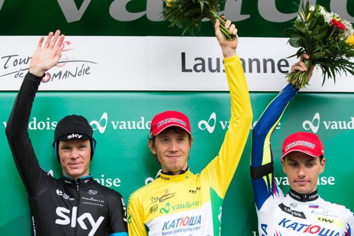 Le podium du Tour de Romandie 2015 avec Ilnur Zakarin grand vainqueur. Photo : Tour de Romandie