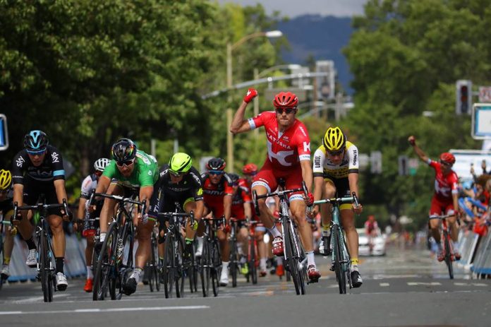 Alexander Kristoff impose sa pointe de vitesse sur la 7ème étape du Tour de Californie 2016. Photo : Chris Graythen/Getty Images/Amgen Tour of California