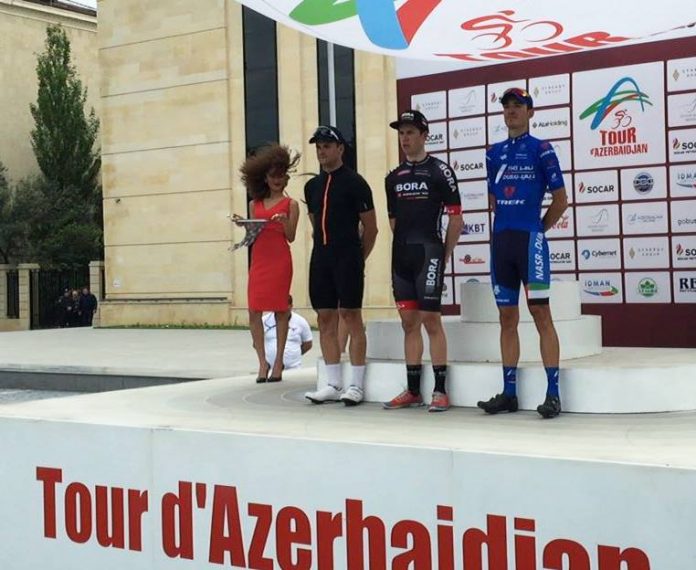 Phil Bauhaus sur le podium du Tour d'Azerbaidjan 2016. Photo : Bora-Argon 18