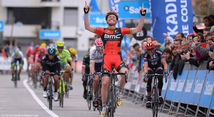 Samue Sanchez lors de sa victoire d'étape sur le Tour du Pays-Basque 2016. Photo : BMC Racing Team / Tim de Waele