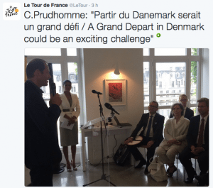 Christian Prudhomme présent au Danemark. Photo : Twitter TDF / Amaury Sport Organisation