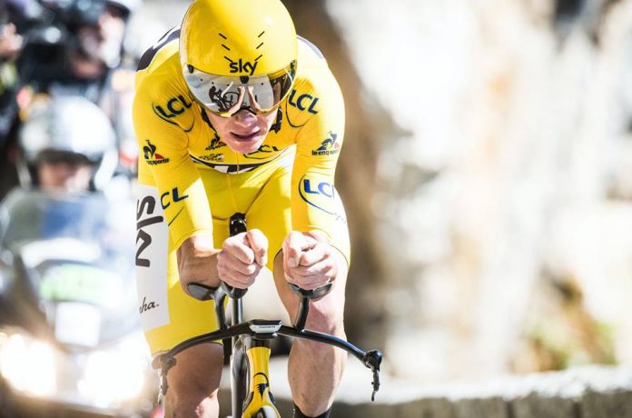 TODAYCYCLING - Chris Froome lors du contre-la-montre de la 13e étape du Tour de France 2016 entre Bourg-Saint-Andéol et La Caverne du Pont-d'Arc. Photo : A.S.O. / Beardy Mcbeard