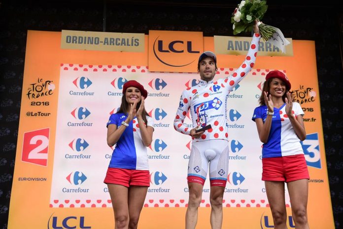 TODAYCYCLING - Thibaut Pinot vêtu du maillot à pois au terme de la 9e étape du Tour de France 2016. Photo : ASO/A.Broadway