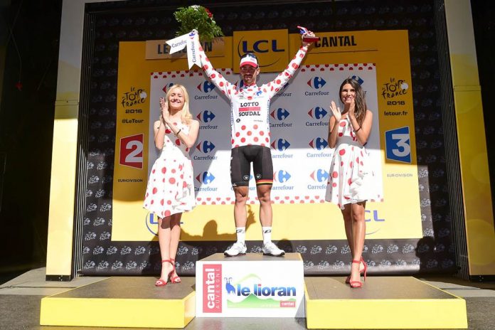 TODAYCYCLING - Thomas De Gendt sur le podium du Tour de France 2016 avec le maillot à pois. Photo ASO/A.Broadway