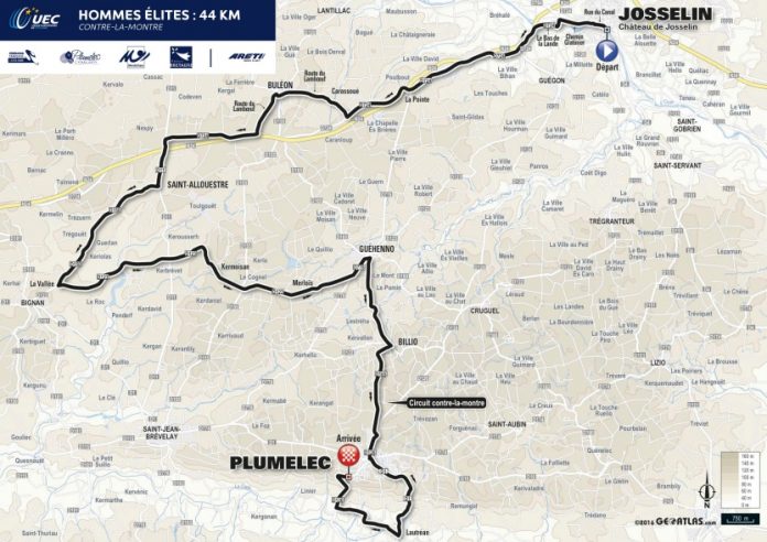 TODAYCYCLING - Les hommes partiront de Josselin pour rallier Plumelec 44 kilomètres plus tard en vue du titre de Champion d'Europe du contre-la-montre.
