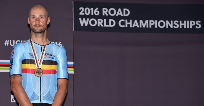 TODAYCYCLING - Tom Boonen sur le podium du championnat du monde 2016. Photo : Etixx-QuickStep