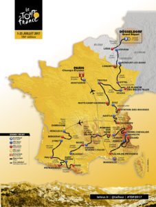 Pour tout savoir du Tour de France 2017 (parcours, étapes, équipes, programme TV, engagés, startlist, carte...) disputé du 1er au 23 juillet