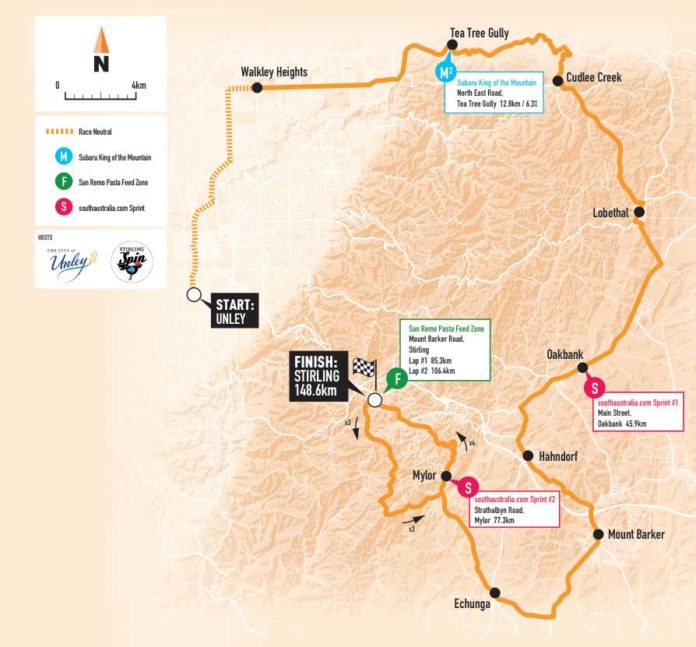Carte de la deuxième étape du Tour Down Under 2018