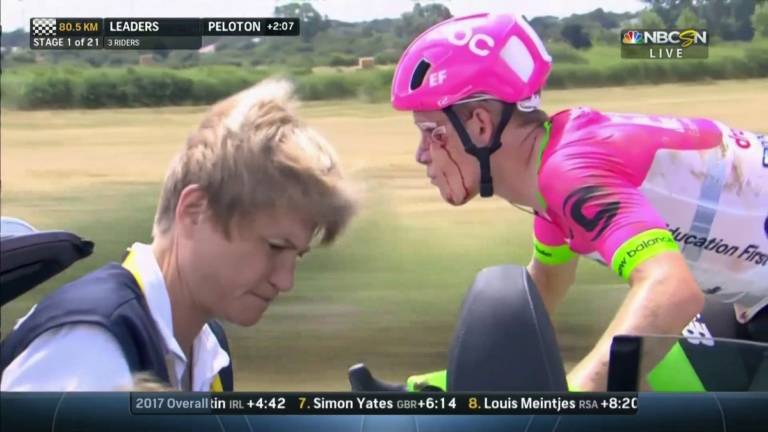 Lawson Craddock, premier coureur à terre au Tour de France 2018