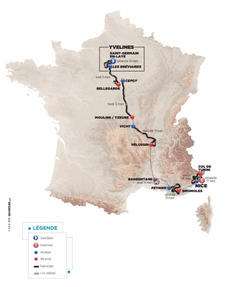 Paris-Nice 2019 : la parcours de la 77e édition de la course au soleil