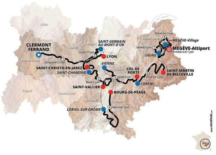Les 8 étapes du parcours du Critérium du Dauphiné 2020.
