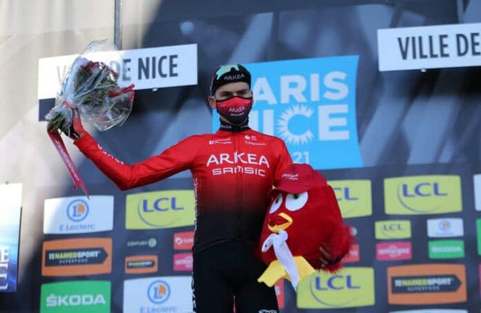 Warren Barguil à l'arrivée de la 8e étape de Paris-Nice 2021