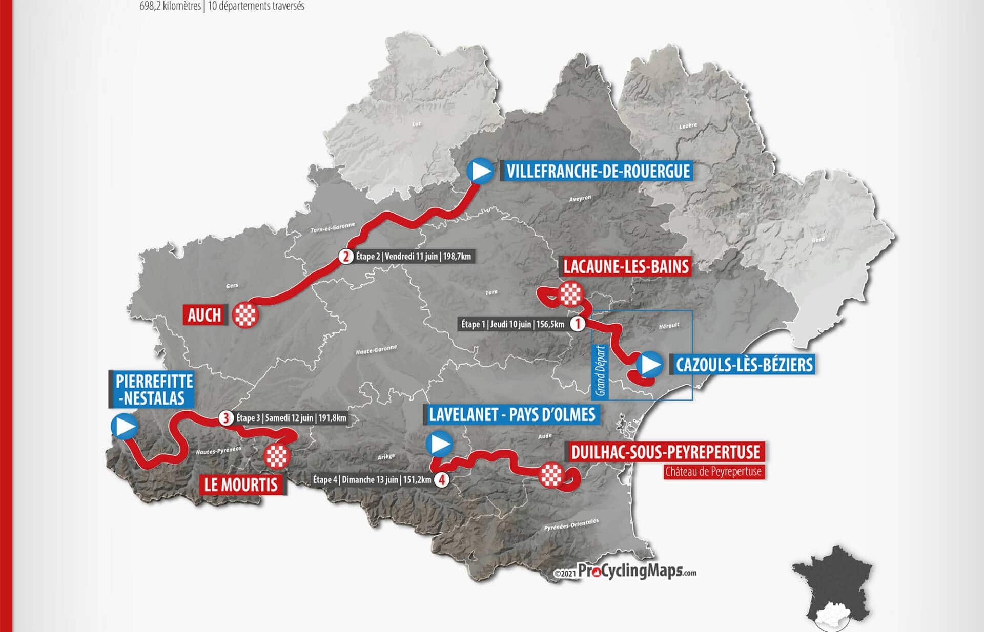 Route d'Occitanie 2021 Le parcours complet et les favoris