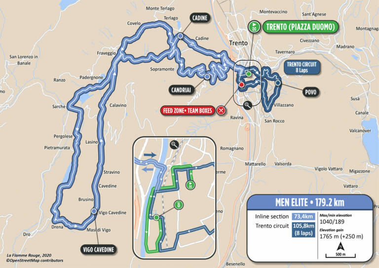 Le parcours de la course en ligne des Championnats d’Europe 2021 à Trente