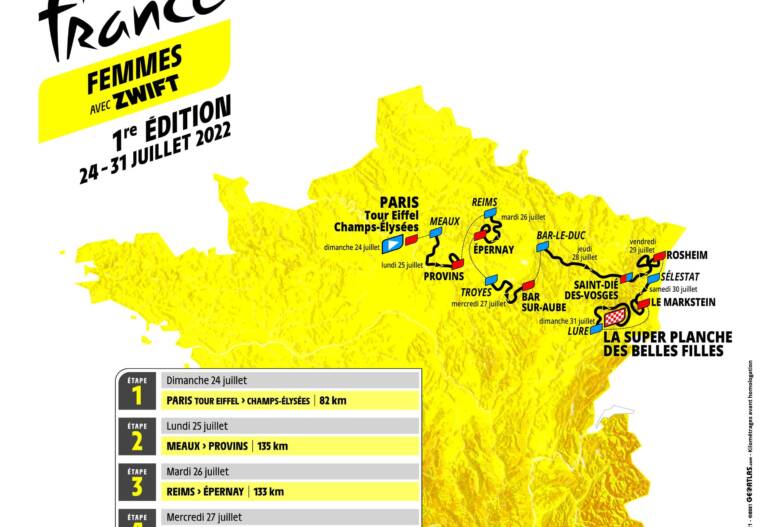 Le parcours et la carte du Tour de France Femmes 2022