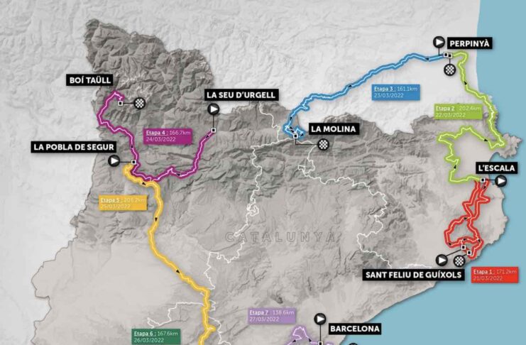 Carte du parcours du Tour de Catalogne 2022 avec parcours, étapes, profils, dates et favoris