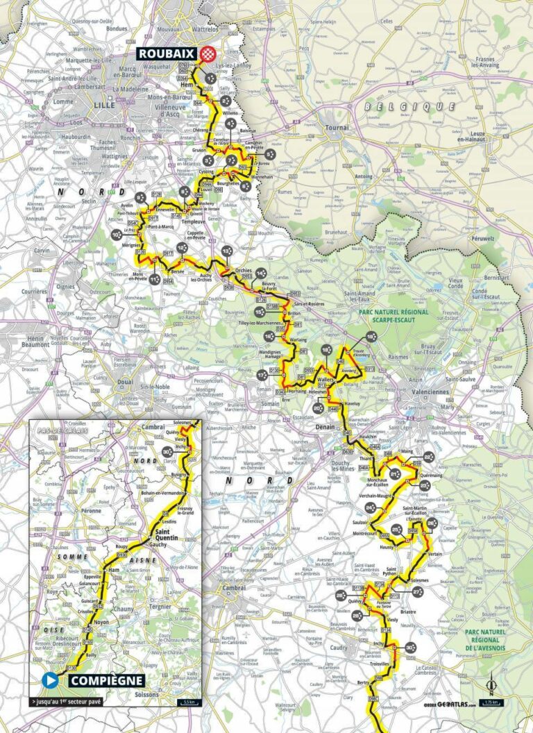 Paris-Roubaix – Parcours, profil, itinéraire, favoris et les 30 secteurs pavés