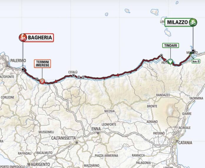 Carte de la 1ère étape du Tour de Sicile 2022