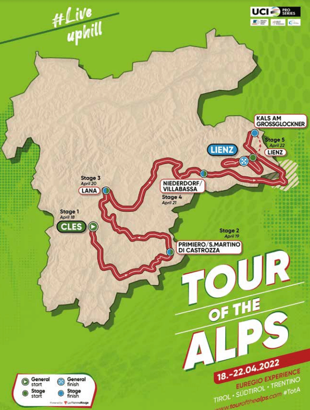 Le Tour des Alpes 2022 englobe cinq étapes
