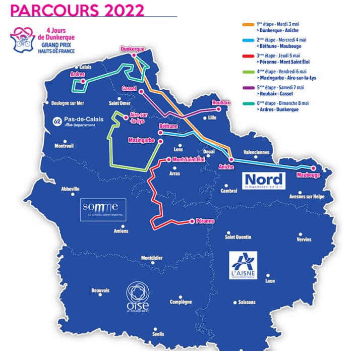 Parcours des 4 Jours de Dunkerque 2022 avec étapes, profils, itinéraires et engagés