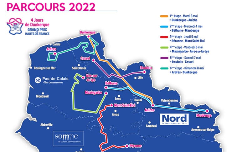 Parcours des 4 Jours de Dunkerque 2022 avec étapes, profils, itinéraires et engagés
