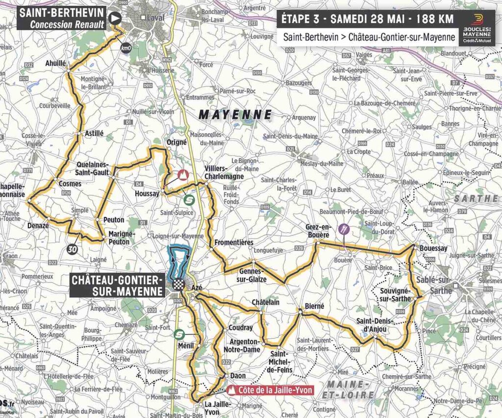 Parcours de la 3e étape des Boucles de la Mayenne 2022