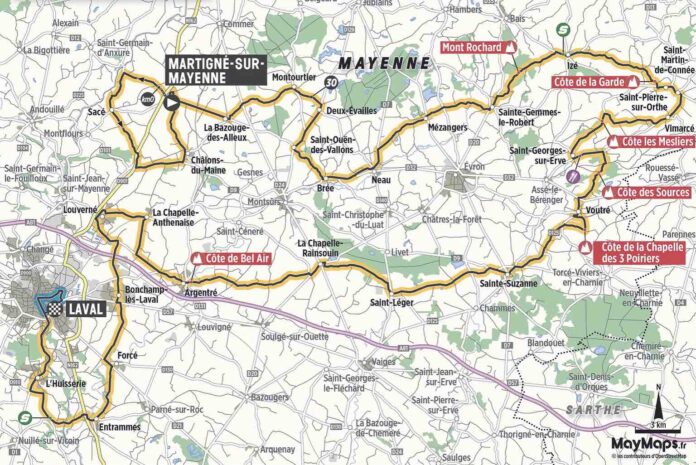 Parcours de la 4e étape des Boucles de la Mayenne 2022