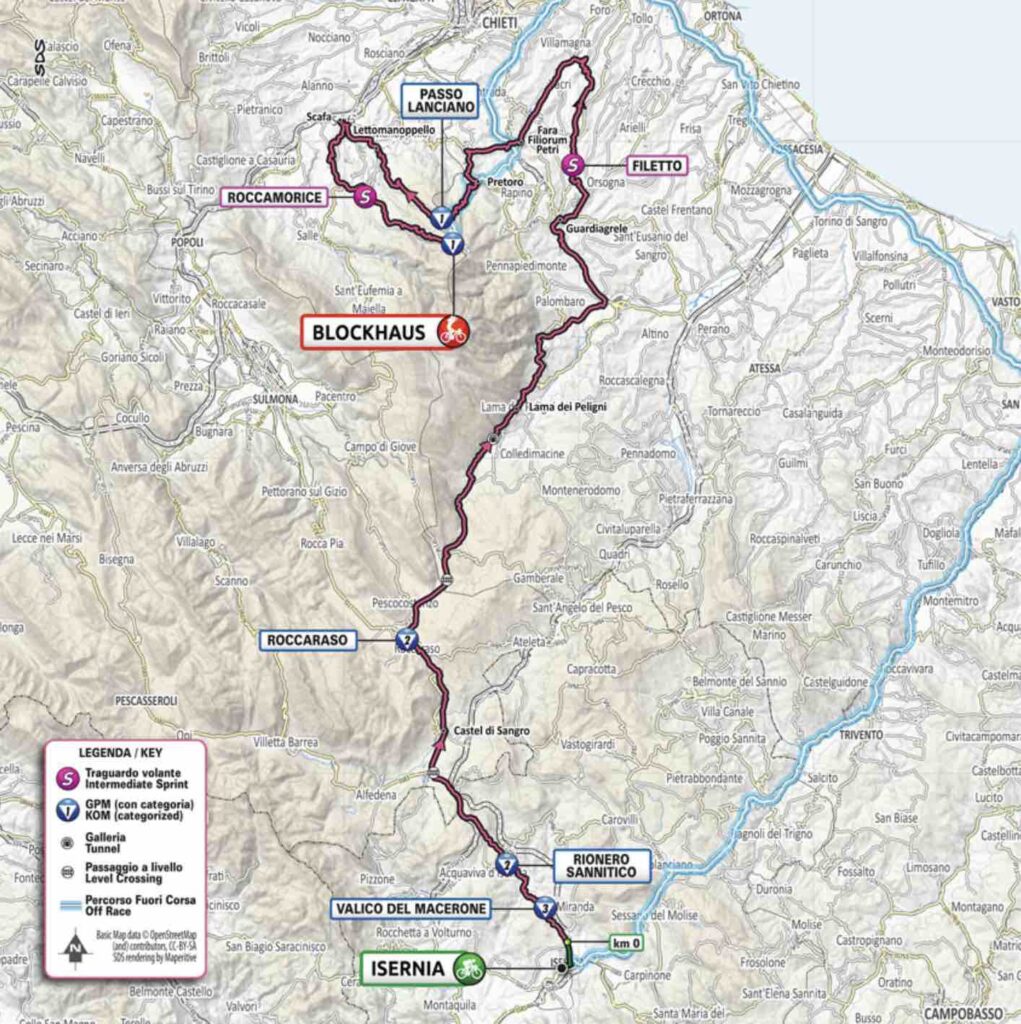 Carte du parcours de la 9e étape du Giro 2022