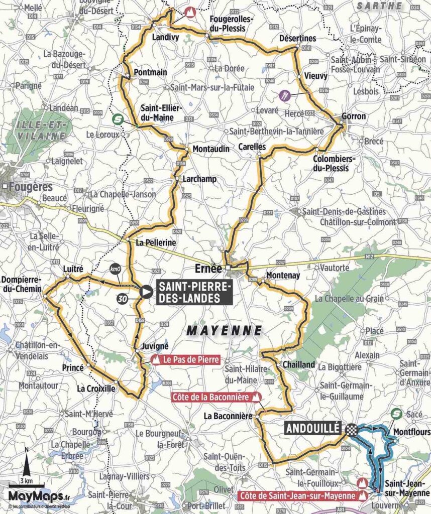 Parcours de la 1ère étape des Boucles de la Mayenne 2022