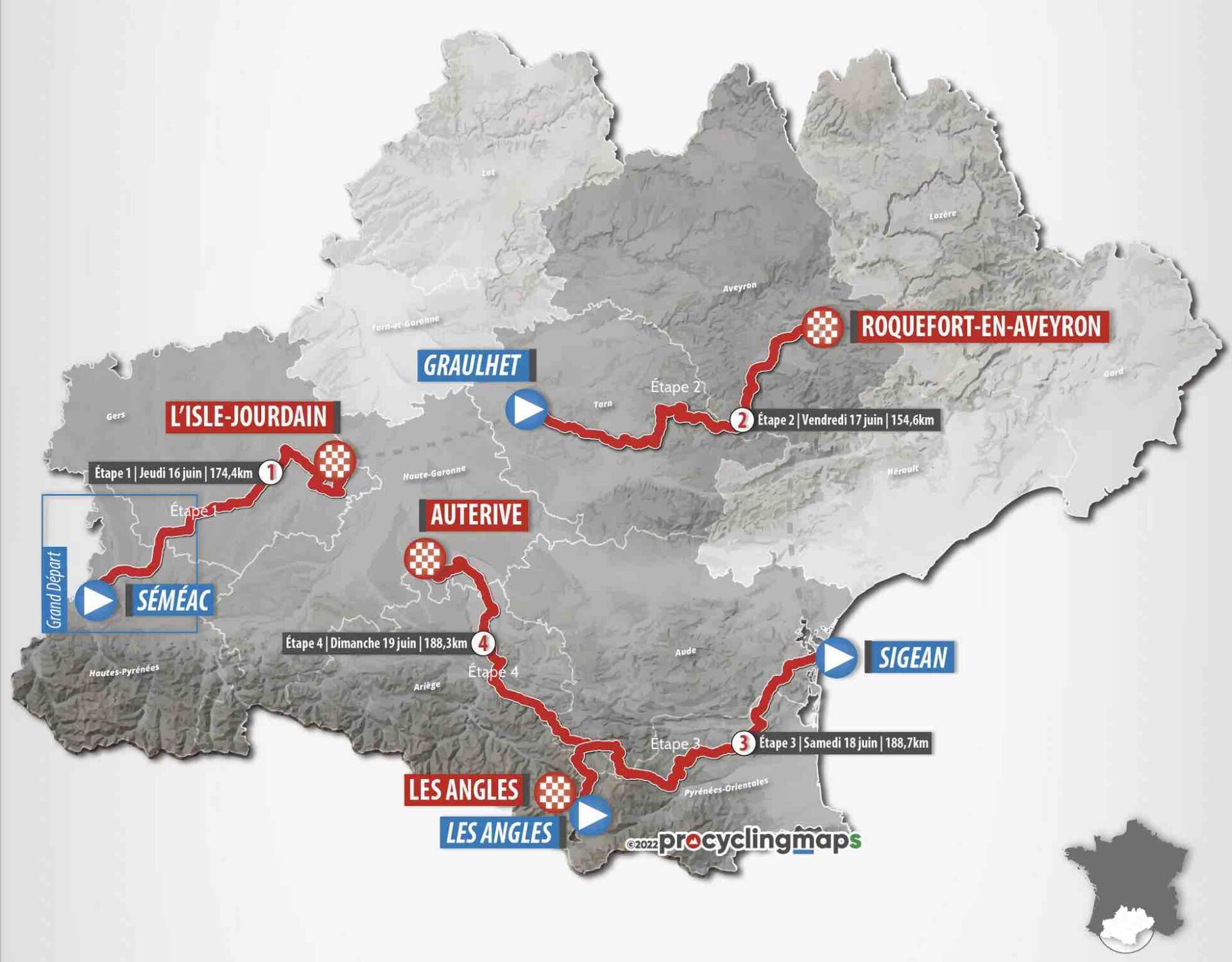 La Route d'Occitanie 2022 Le parcours complet et les profils d'étapes