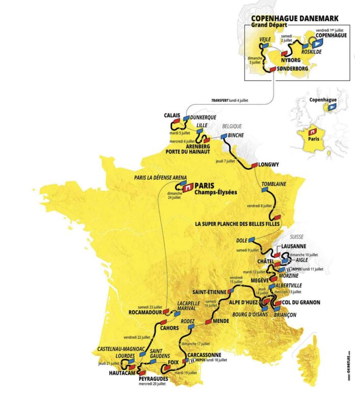 Le parcours complet du Tour de France 2022 et les profils des 21 étapes