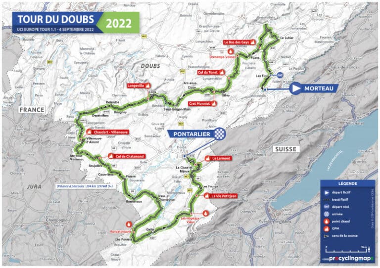 Le parcours complet, le profil et les favoris du Tour du Doubs