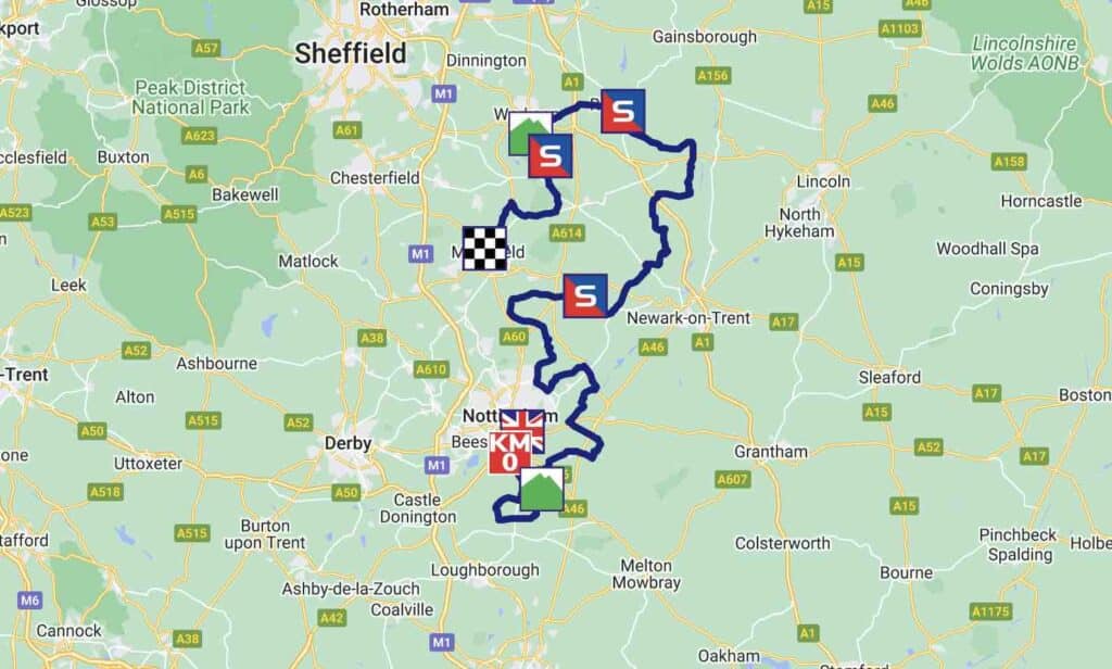 Carte du parcours de la 5e étape du Tour de Grande-Bretagne