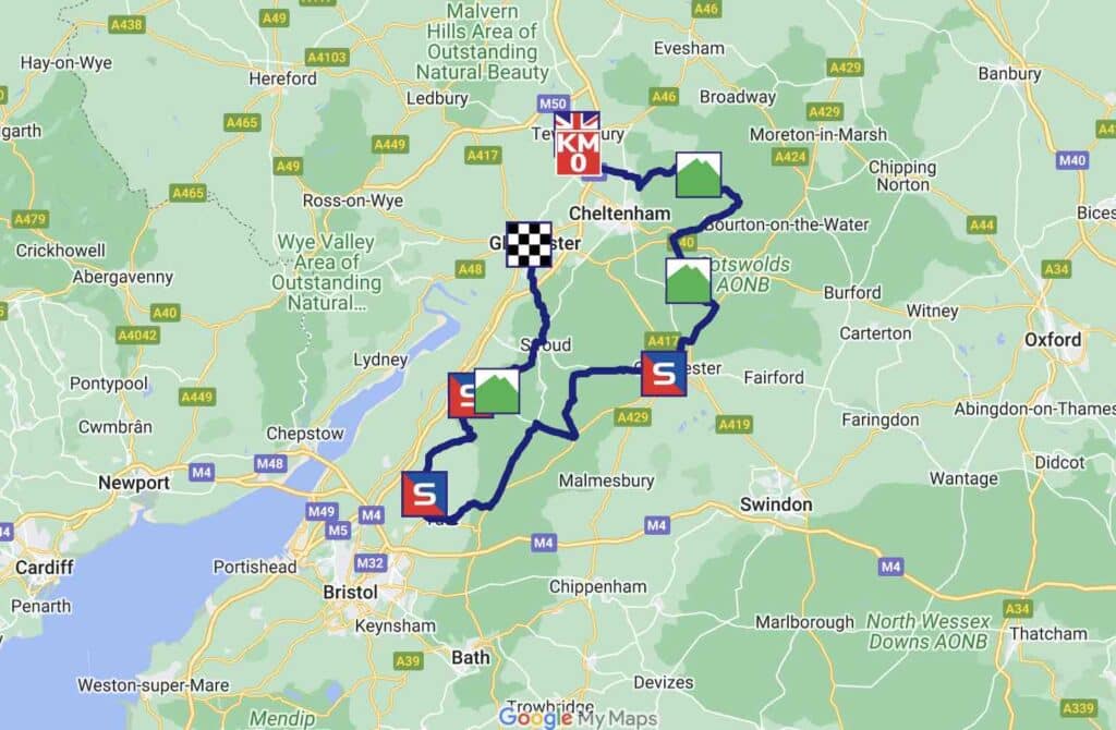 Carte du parcours de la 6e étape du Tour de Grande-Bretagne