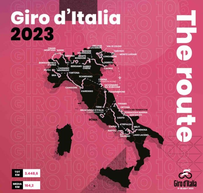 Tour d'Italie la carte du parcours 2023