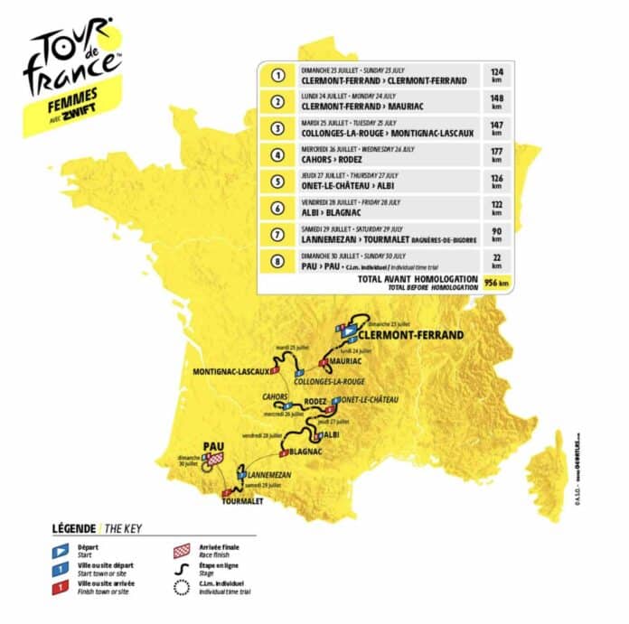 Tour de France Femmes la carte du parcours 2023