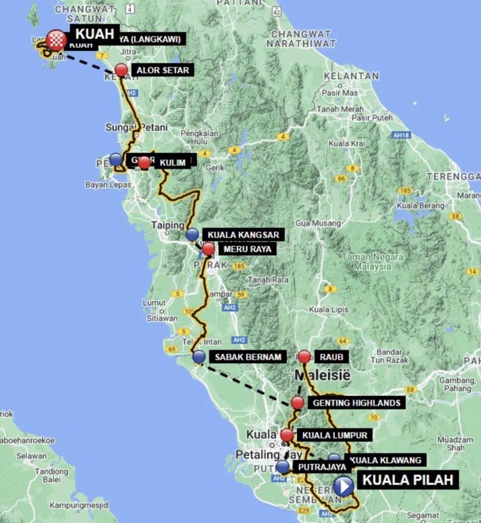 Carte du parcours du Tour de Langkawi 2022