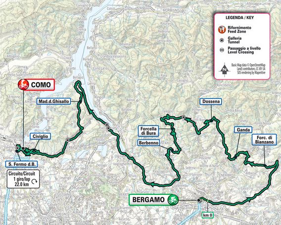 Carte du parcours du Tour de Lombardie 2022