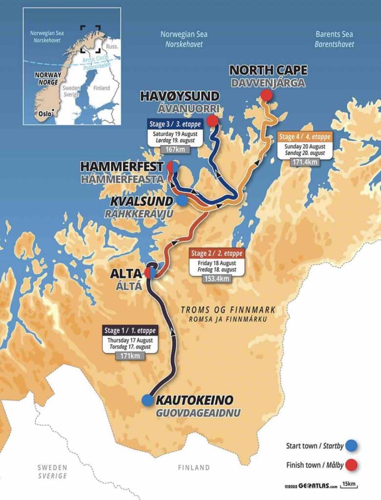 Carte du parcours de l'Arctic Race of Norway 2023