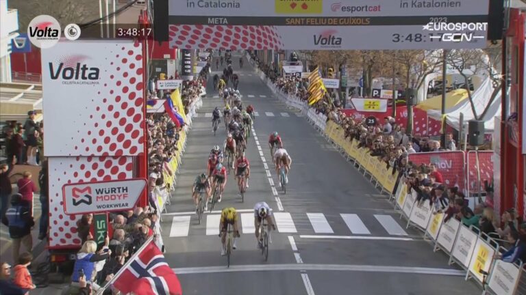 Primoz Roglic vainqueur au sprint devant Remco Evenepoel pour débuter le Tour de Catalogne