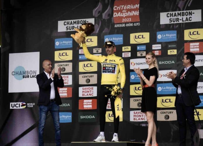 Criterium du Dauphiné 2023 étape et premier maillot jaune pour Christophe Laporte