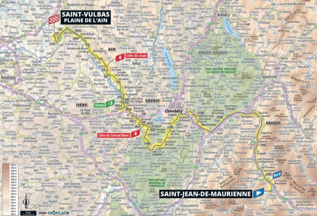 Carte du parcours de la 5ème étape du Tour de France 2024