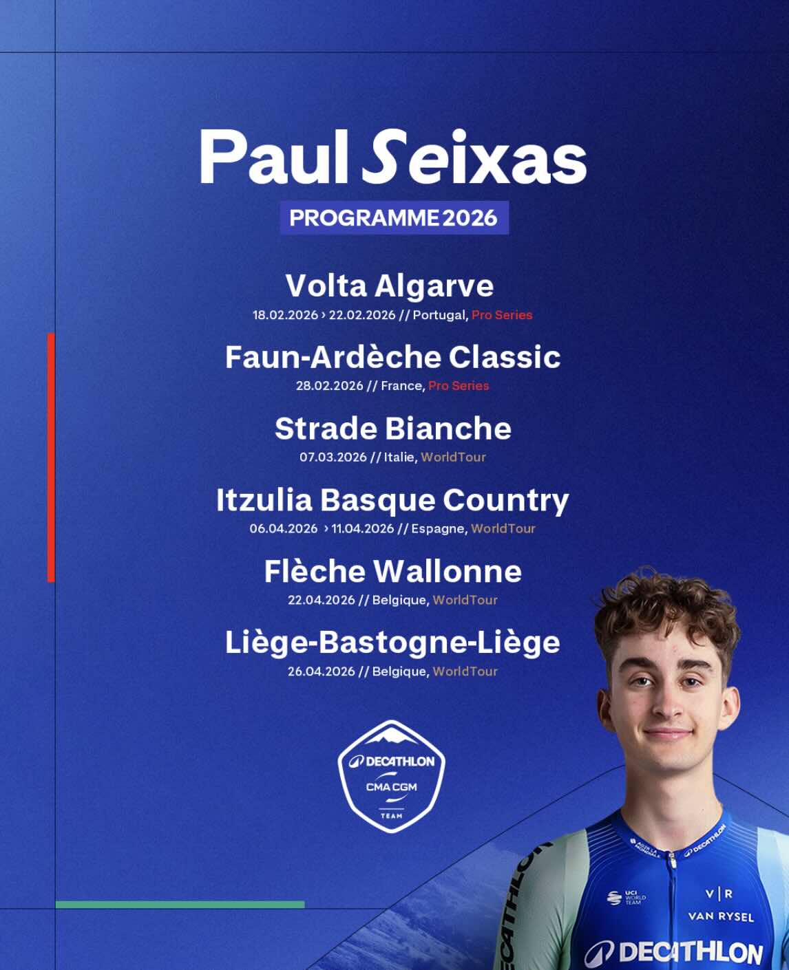 Le Programme Du D but De Saison 2026 Pour Paul Seixas