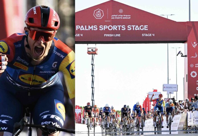 UAE Tour 2026 Jonathan Milan remporte la 4e étape au sprint son frère Matteo 3e