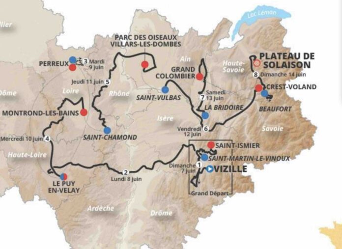 Tour Auvergne Rhône Alpes 2026 parcours détaillé et profils des 8 étapes